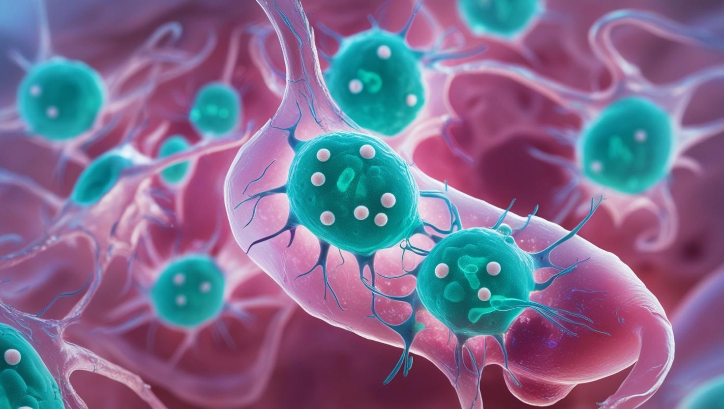 Close-up of translucent amniotic tissue under a microscope, glowing with cellular structures, futuristic healthcare theme, scientific and regenerative focus, white and teal tones
